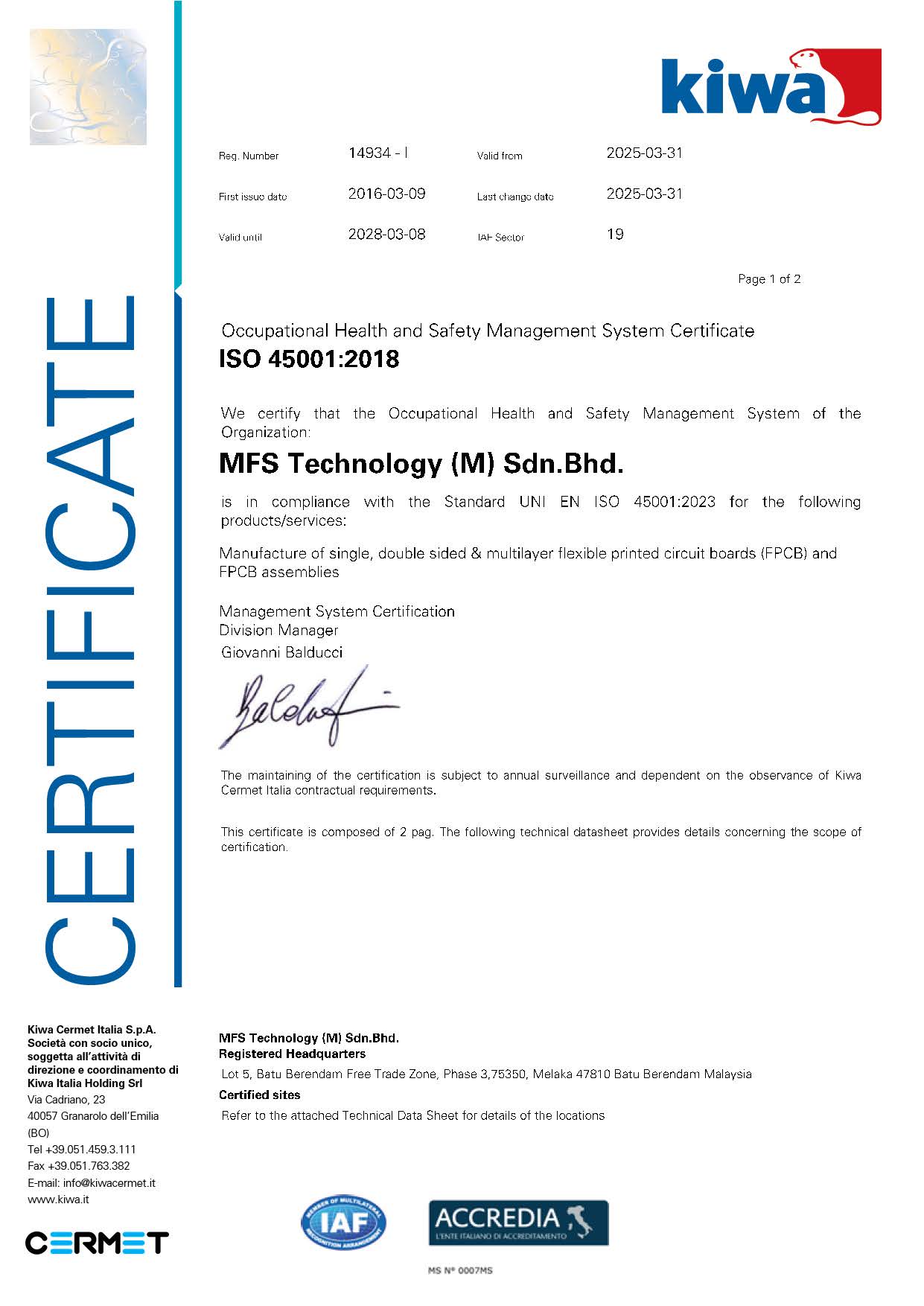 MFSM ISO45001:2018 Page 1