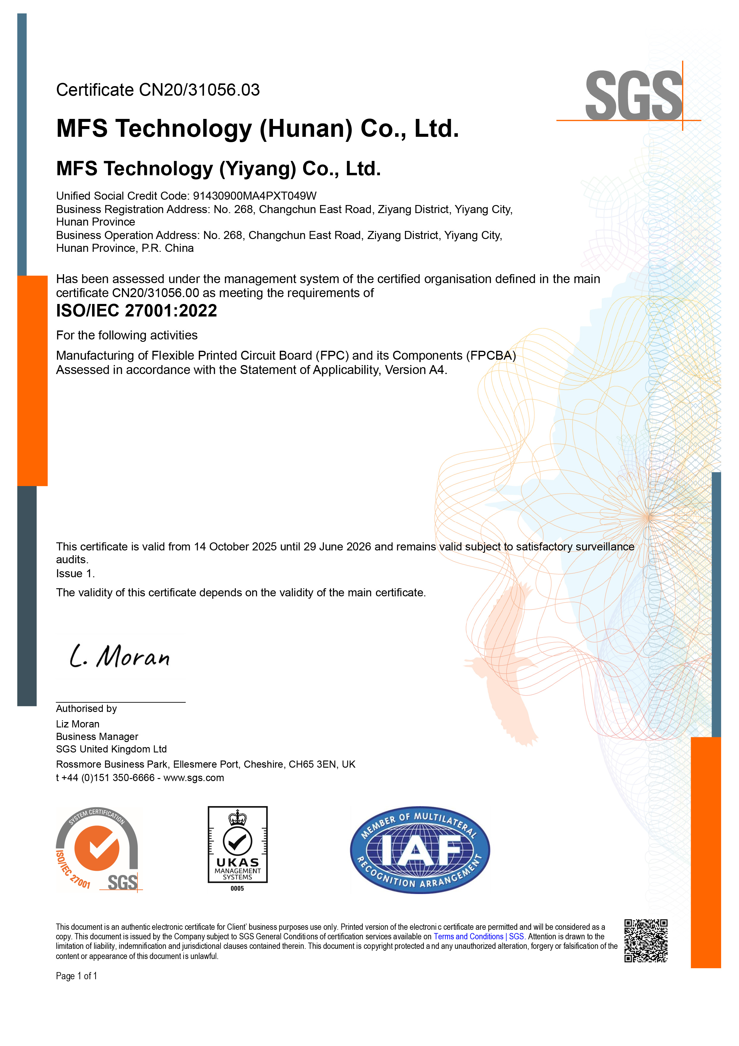 ISO/IEC 27001 Certificate
